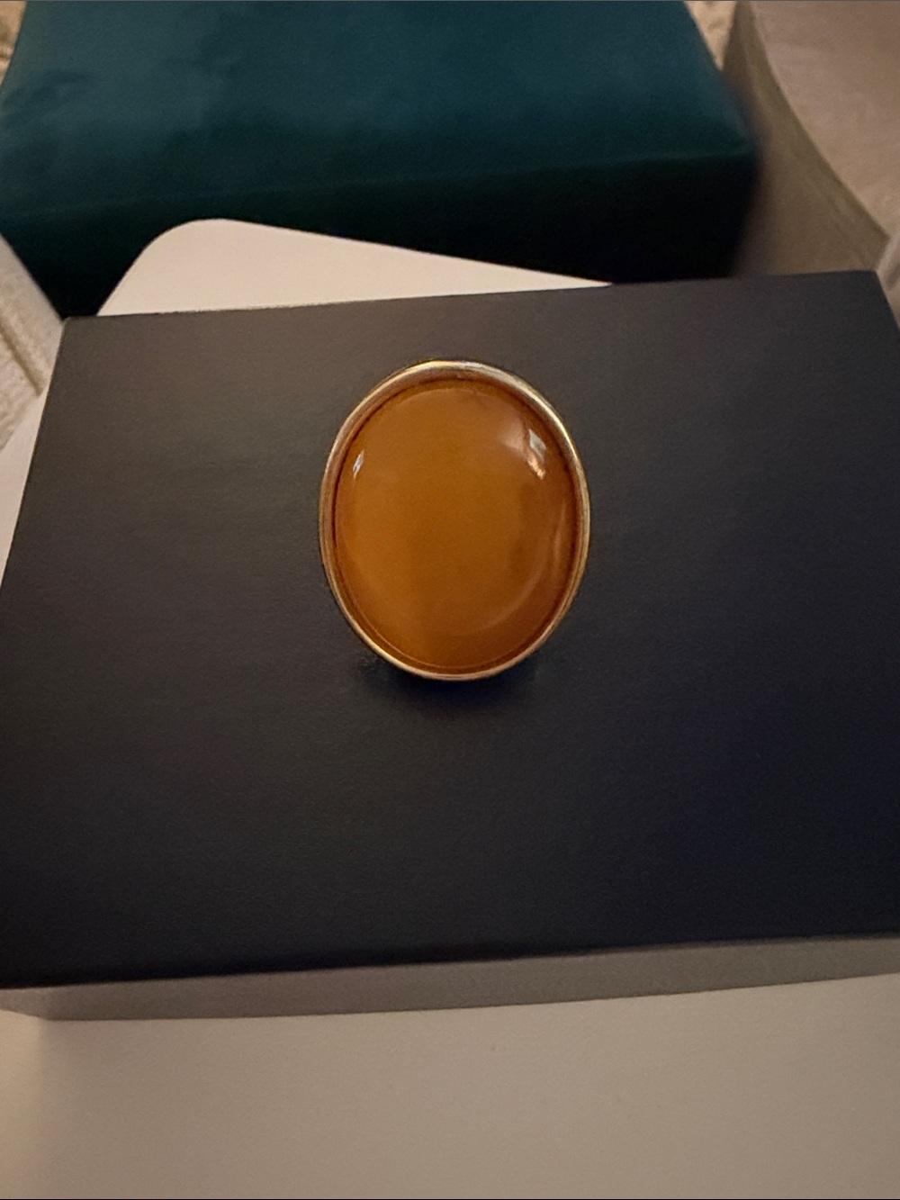 Gold-Tone Oval Amber Statement Ring - size 9